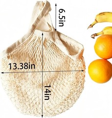 Beige Drawstring Cotton Mesh Bags – Perfect for Eco-Friendly Shopping in 3 Pack