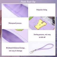Zubebe 2 Size Chenille Letter Clear Beach Bag Cosmetic Zipper Purple