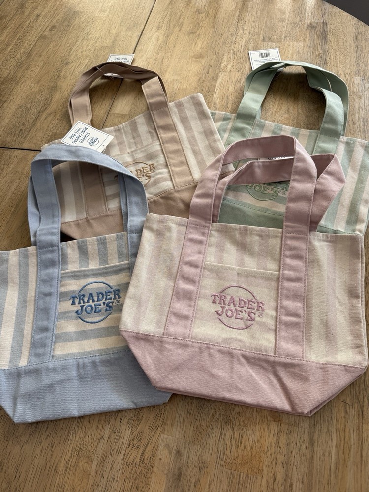 Trader Joe’s Striped Mini Canvas Totes Pastel Colors Summer 2026 New Set Of 4