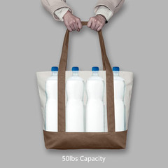 1-Pack Canvas Tote Bag with an External Pocket, Reusable Grocery Shopping Bag, T