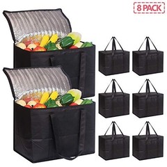 8 Large Insulated Reusable Grocery Bags – Heavy Duty Cooler Totes, Zippered, Fol