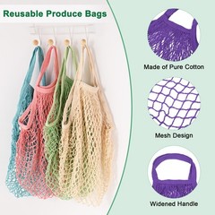 1-Pack Reusable Washable Mesh Net String Grocery Bags [Purple,Short Handle]