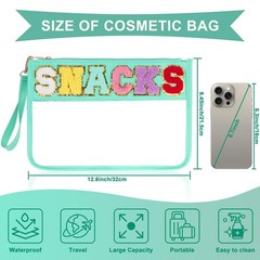 Snack Bag for Travel – Clear Chenille Varsity Letter Flat Large, Snack-Green