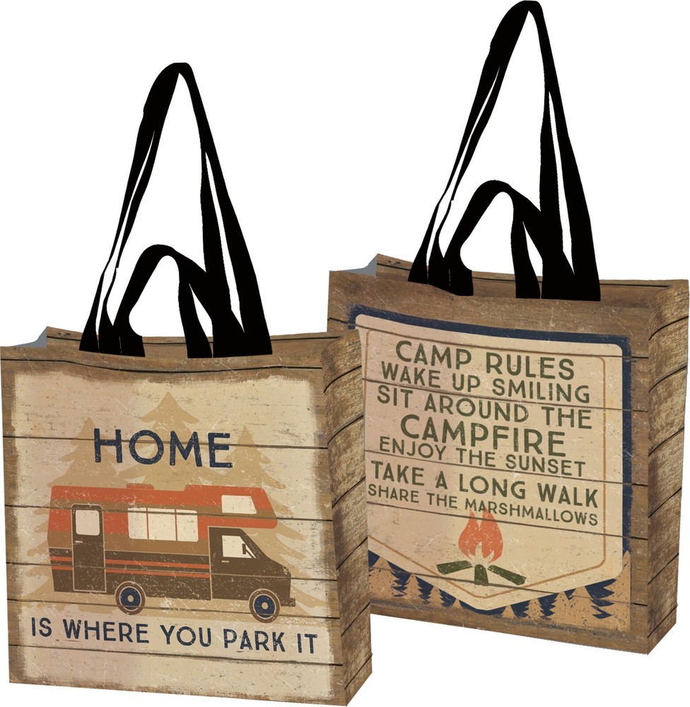 Double Sided Reusable Market Tote Bag | Camp Rules | Home Is Where You Park It