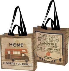 Double Sided Reusable Market Tote Bag | Camp Rules | Home Is Where You Park It