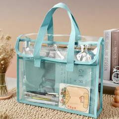 Clear PVC Tote Bag, Large Capacity, Waterproof with Mesh Pocket & Reinforced