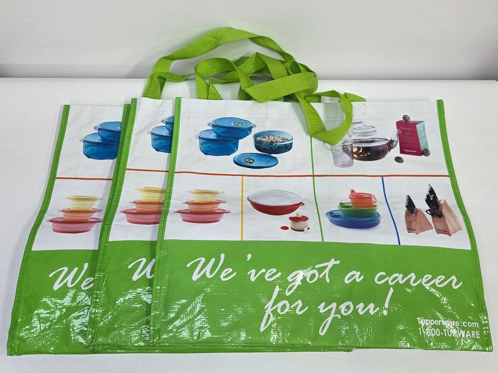 3 Tupperware Reusable Shopping Tote Bags 17.5x16x7.75 Eco Friendly Advertise