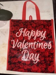 Foldable Red Plastic Reusable Shopping Bag All-Over Roses Pattern Valentines Day