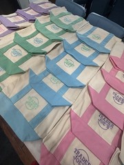 Trader Joe’s Mini Small Canvas Foldable Colorblock Tote Bag Multicolor Set of 4