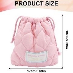 TUCEWP Cotton Quilted Drawstring Makeup Bag Small Cosmetic Preppy Pink
