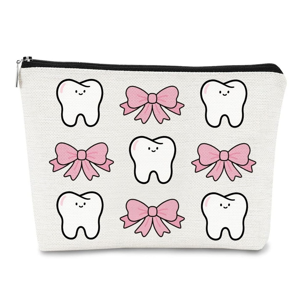 Teeth Makeup Bag,Dental Assistant Accessories Cosmetic 9 x 7 inches, White
