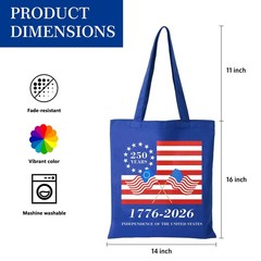 4th of July Decorations Tote Bag, 1776-2026 250 Anniversary USA Flag, 3-Pack …