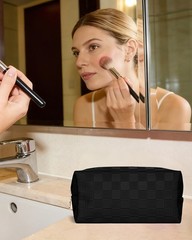 MXXUUOOM Small Makeup Bag for Purse, Checkered Travel Cosmetic black