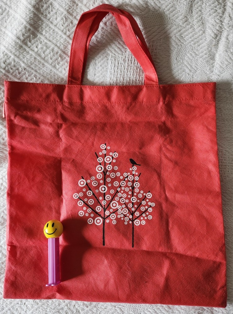 Target Bag Reusable Folding Compact Washable Fabric Red Trees 15″x15″- folded 8″