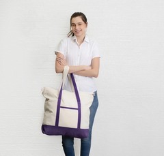 Canvas Tote Bag with Zipper & External Pocket, Cotton Reusable Grocery Shoppi…
