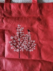 Target Bag Reusable Folding Compact Washable Fabric Red Trees 15″x15″- folded 8″