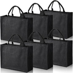 6 Pack Large Jute Burlap Tote Bag, Black Jute Beach Bag with Laminated Interi…