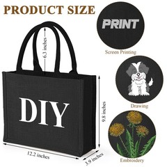 Reginary 12 Packs Black Burlap Tote Bags Jute Tote Wedding Bridesmaid Welcome…