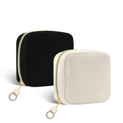 Playexen 2 Pack Small Makeup Bag for Purse, Corduroy Mini Pure-Black+Beige