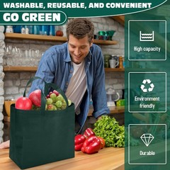 Reusable Grocery Bags Large Non Woven Foldable Tote 12.6×11.8×6.3 Inch Bulk