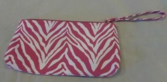 Lot 2 ZEBRA PRINT VINYL Black White TOTE Bag Pink White Zipper WRISTLET