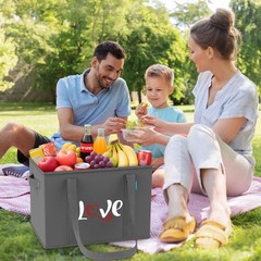 Reusable Grocery Bags Heavy Duty Foldable Shopping Tote Handles Bottom 4 PCS