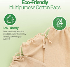 24 Pack Organic Cotton Muslin Bags | 4×6″ | Reusable Small Cloth Bag