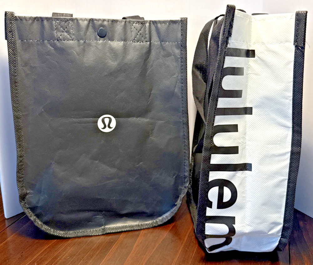 Lululemon Reusable Shopping, Gym, Lunch Bag With Snap Closure – Black, 2 Pack