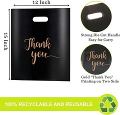 Thank You Bags with Handles 100 Pack Black 12×15 Mil 2.36 Reusable Plastic