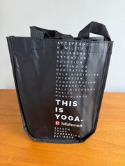 Lululemon Small Reusable Shopping Bag 12×9.5×4 Black THIS IS YOGA TEXT