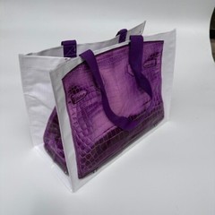 Reusable Designer Inspired Grocery Tote with Purple Croc Bag Print MSRP $89 NEW