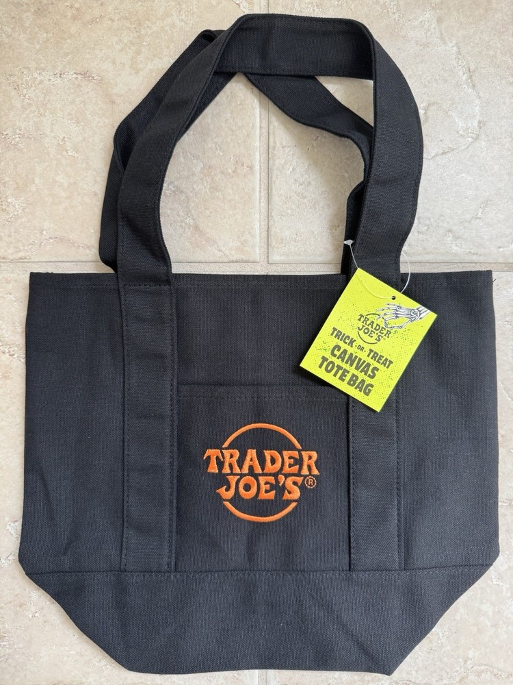 Trader Joe’s Trick-or-Treat Canvas Tote Bag Black with Orange Logo