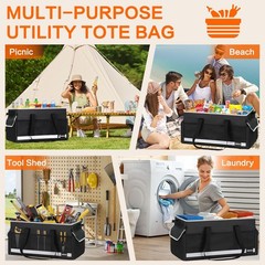 Extra Large Utility Tote Bag Reflective Strip Hard Bottom Grocery Beach Car