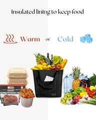 4 Pack Black Insulated Grocery Bags Reusable with Zippered Top for Food & Shoppi