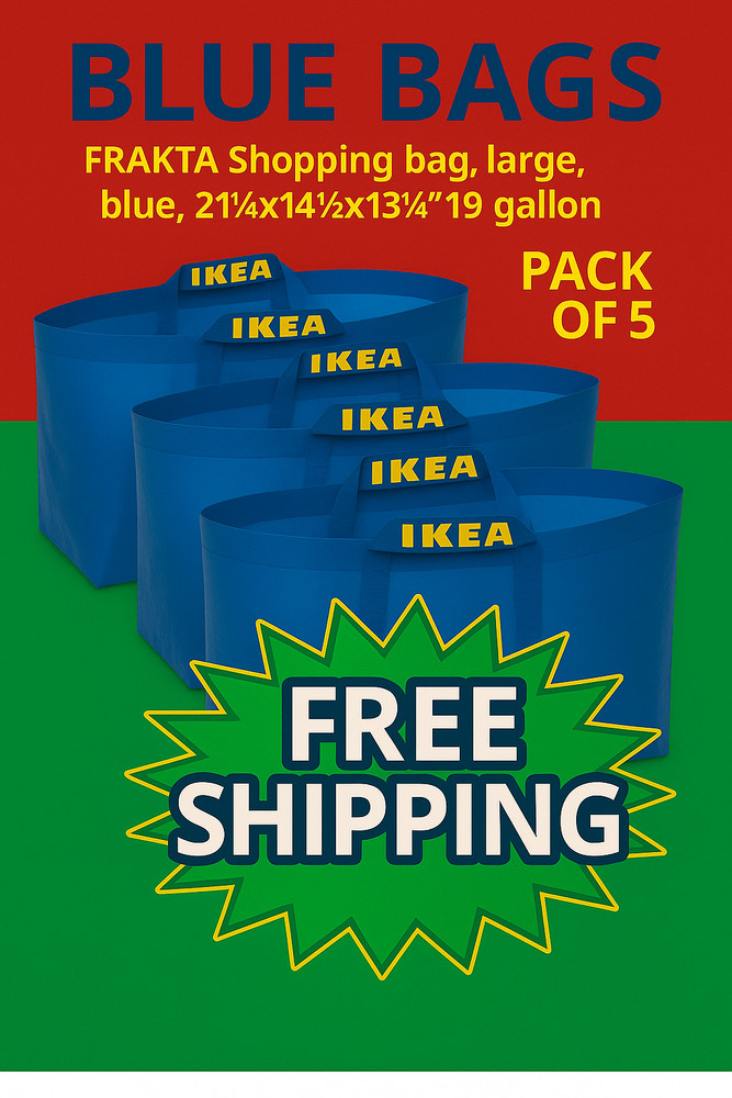 IKEA FRAKTA Blue Bag Tote Shopping Reusable 19 Gallon NEW – 5 pack –