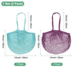 2-Pack Mesh Net String Grocery Bags [Purple-Pink, Blue-Green,Long Handle]