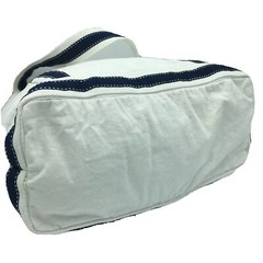 Vintage Oscar De La Renta Canvas Tote Lined Shopping Bag White Navy Blue Pink
