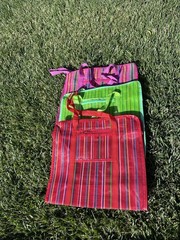 Multicolor Stripe Plastic Reusable Tote 25 Bag w/ Handles, 9-15 inches