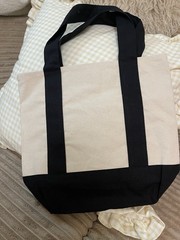 Beige/Black Canvas Tote Bag, Smokey the Bear Patch