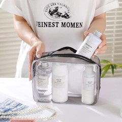 4 Pcs Clear Toiletry Carry Pouch with Zipper, Makeup Cosmetic Bag for Black