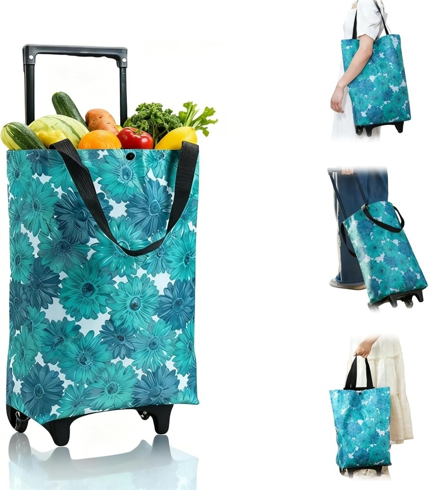 Portable Shopping Cart Foldable W/ Wheels,Folding Shopping Cart Tote Bag Trolley