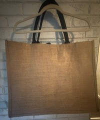 Large Burlap Canvas Tote Bag, Foldable, Brown Black Floral Monogram ‘K’
