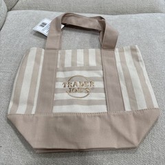 Trader Joe’s Mini Striped Canvas Tote Bag Tan Summer 2026 New with Tag