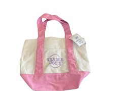 Trader Joe’s Mini Canvas Tote Bag Pink White Small Solid (limited Edition)