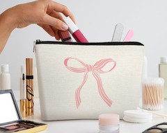 EXUQO Coquette Pink Bow Preppy Small Makeup Bag,Trendy Teen Girls pinkbow-E