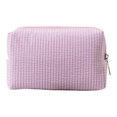 HFHungkeong Striped Seersucker Cosmetic Makeup Bag, Large Travel Pink