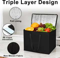 4 Pack Insulated Reusable Grocery Shopping Bags with Zippered Top,Food