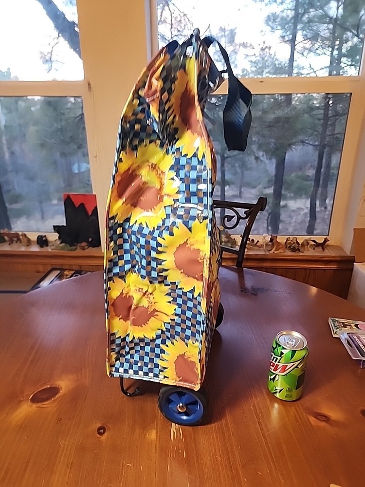 folding rolling shopping bag tote sunflowers Farmers Market Bag
