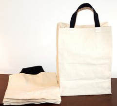 Turtlecreek USA 5 PAK Cotton CANVAS GROCERY BAG Shopping Tote Short Navy Handles
