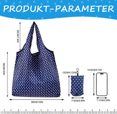 6 Pcs Foldable Reusable Shopping Bags,Tote Bags, Grocery Bags with Hook, Eco-fri